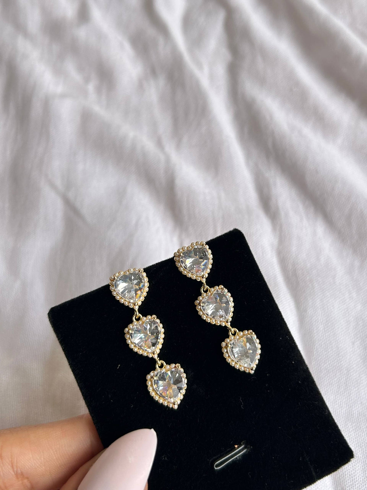 Triple Heart Zircon Drop Earrings