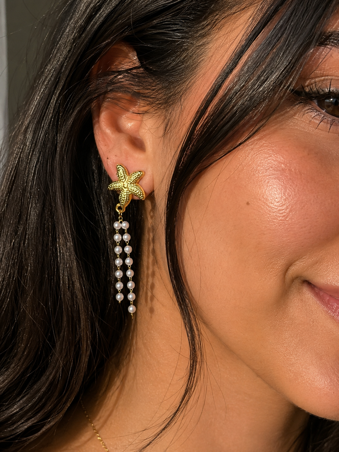 Golden Starfish Pearl Earrings