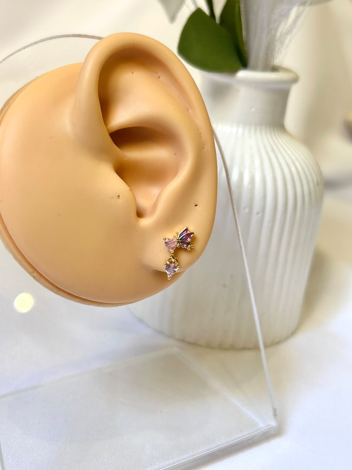Pink Butterfly & Dangling Heart Piercing