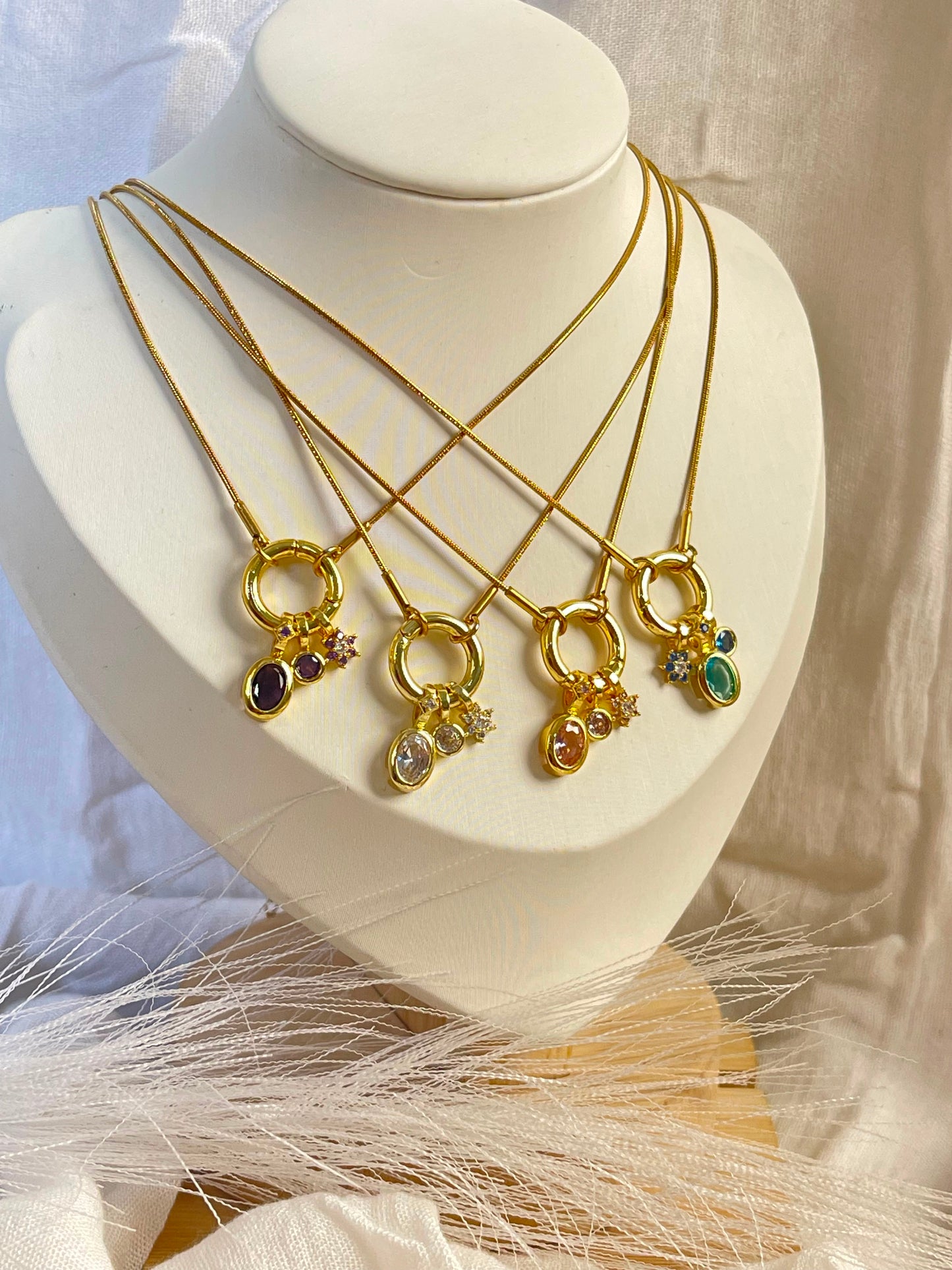 Crystal Charm Ring Necklace