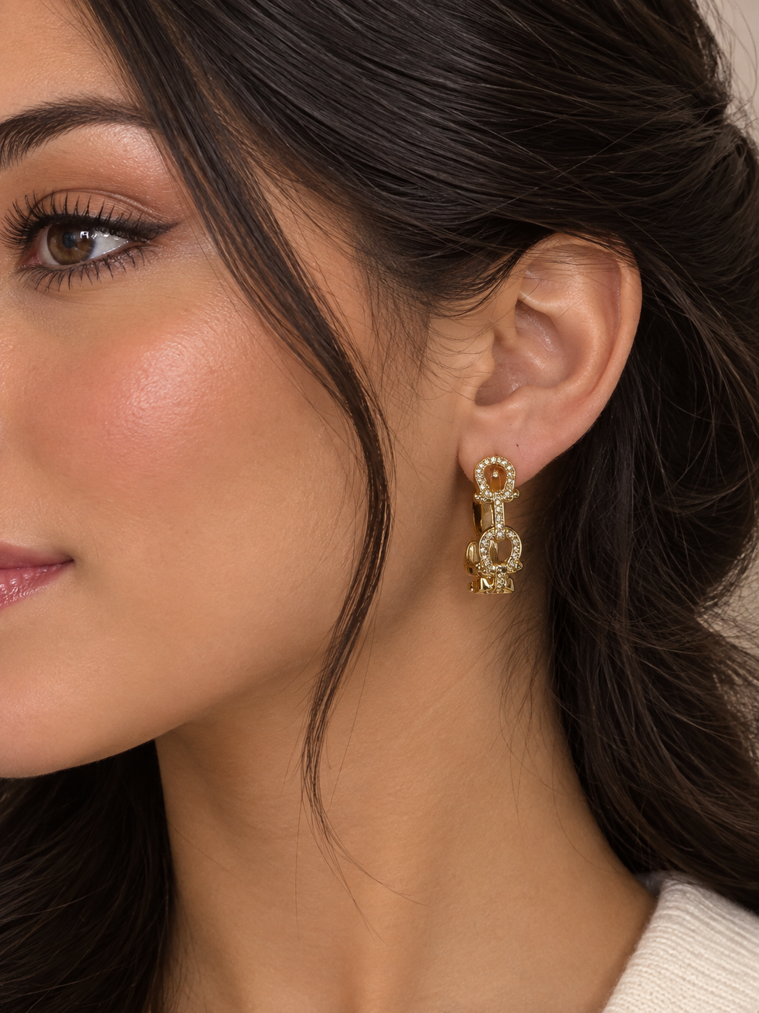 Pavé Horseshoe Link Hoop Earrings