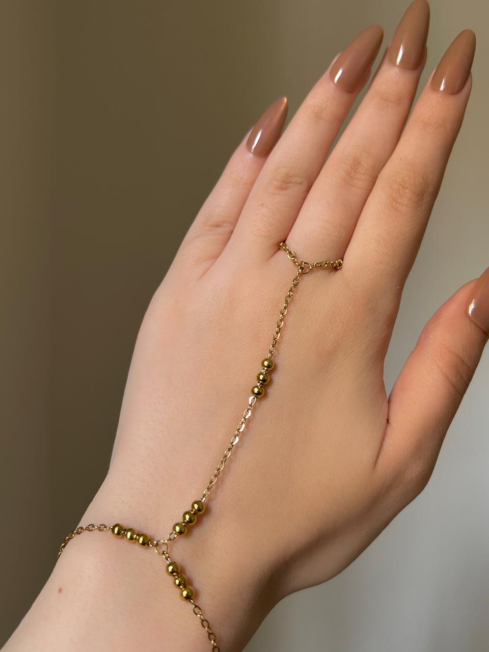 Golden Bead Hand Chain