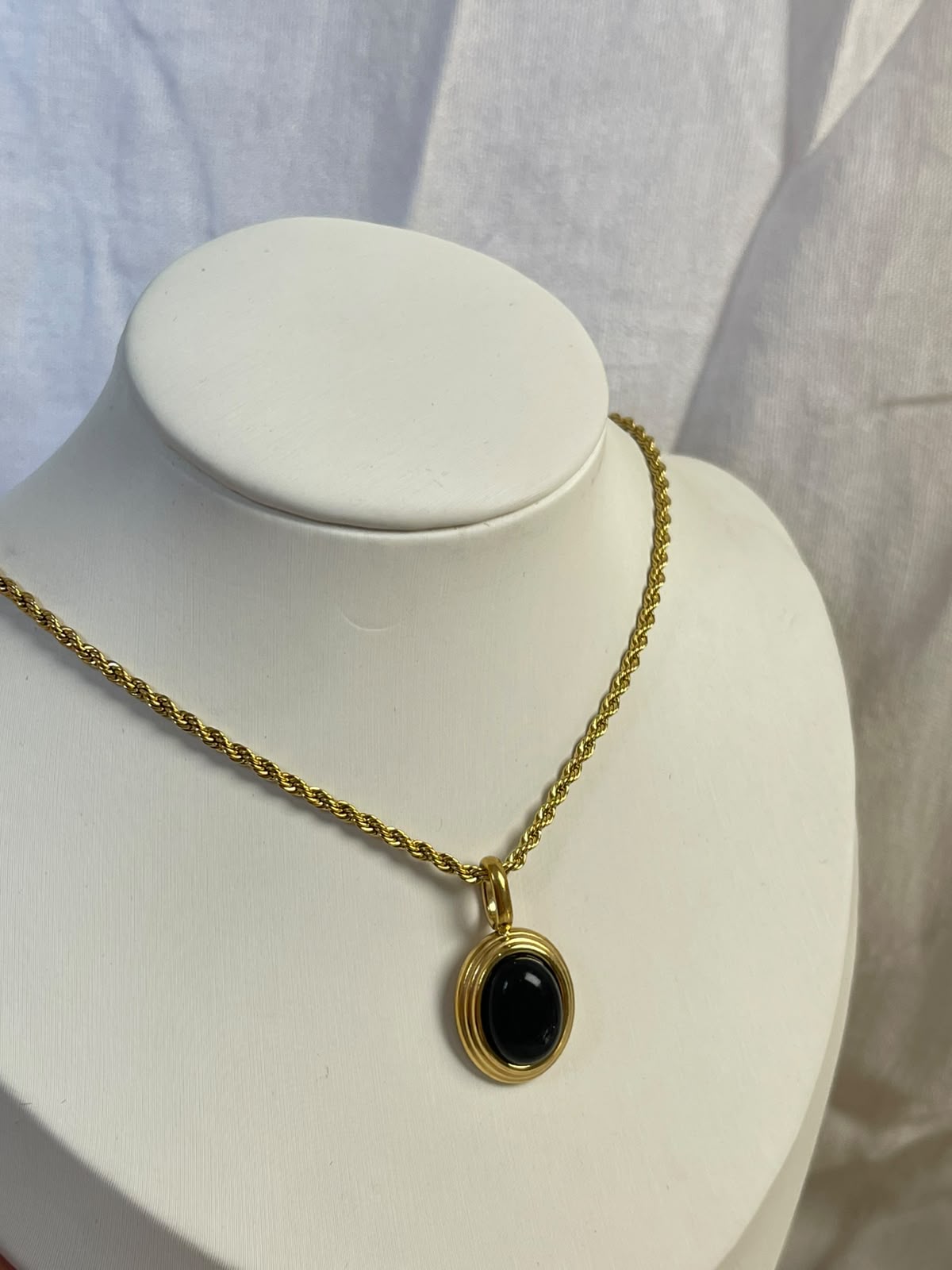Black Onyx Oval Pendant Necklace