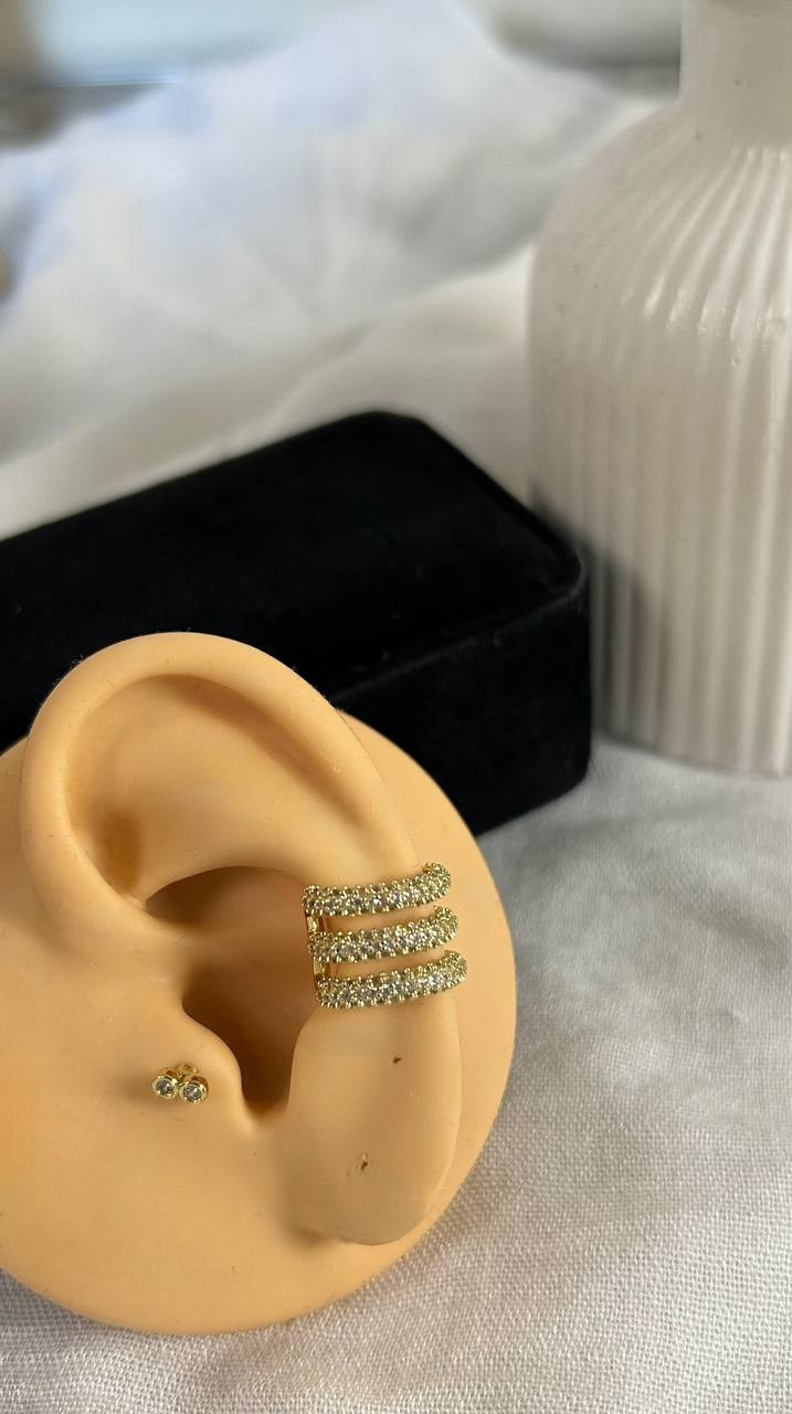 Triple Band Pavé Fake Piercing Ear Cuff