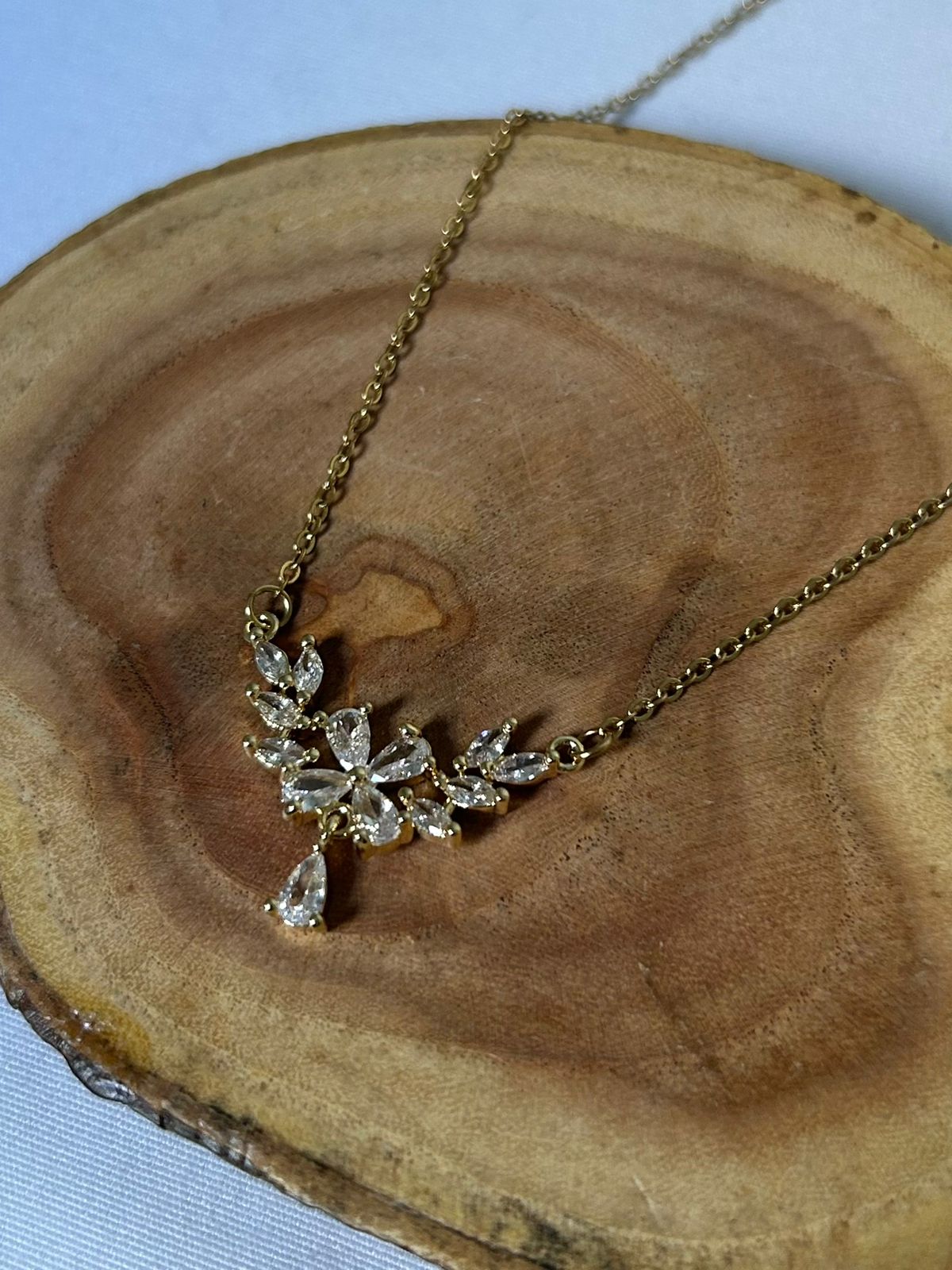 Floral Zirconia Drop Necklace