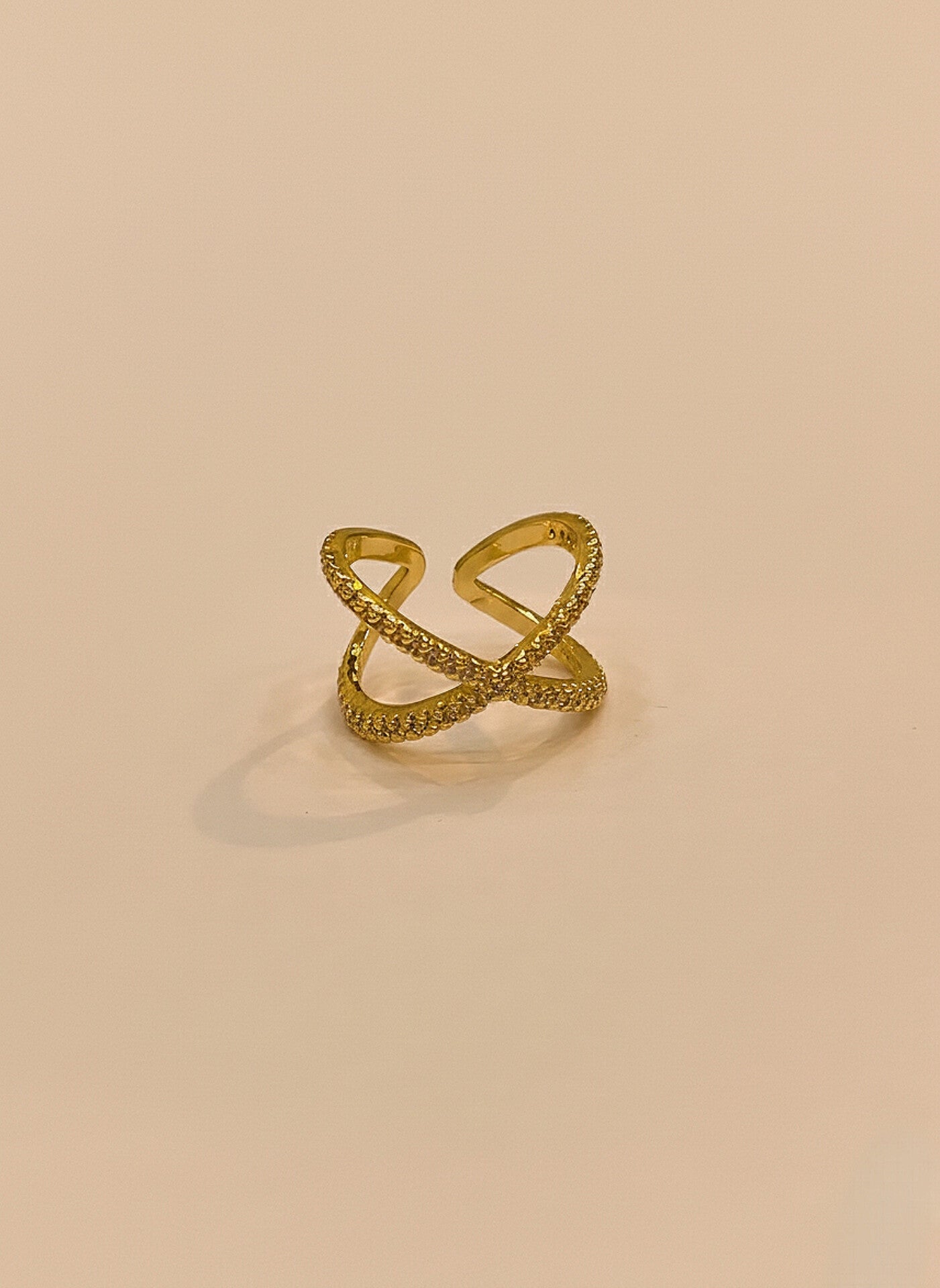 Golden Pavé Crisscross Ring