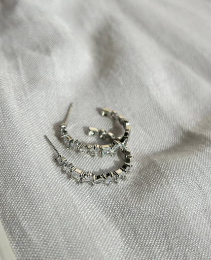 Mixed-Cut Zircon Half-Hoop Earrings