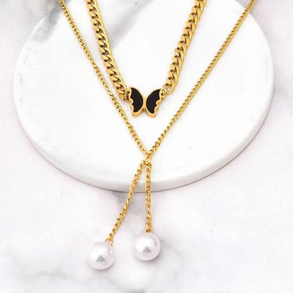 Black Butterfly and Pearl Chain