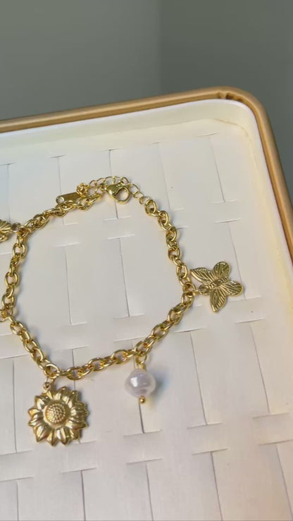 Golden Charm & Pearl Bracelet
