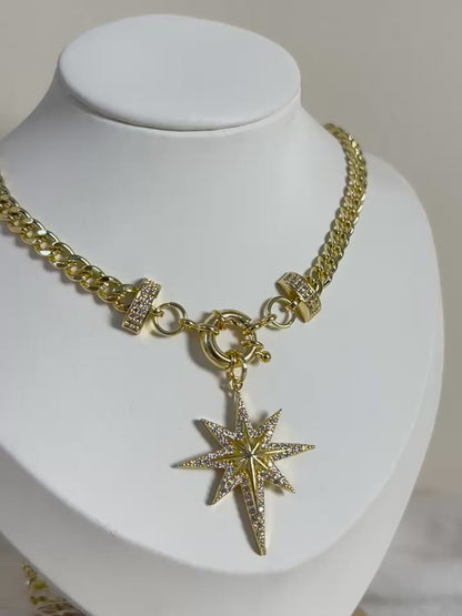 Chunky Chain Starburst Pendant Necklace