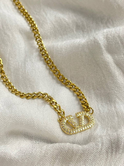Pave Monogram Curb Chain Necklace