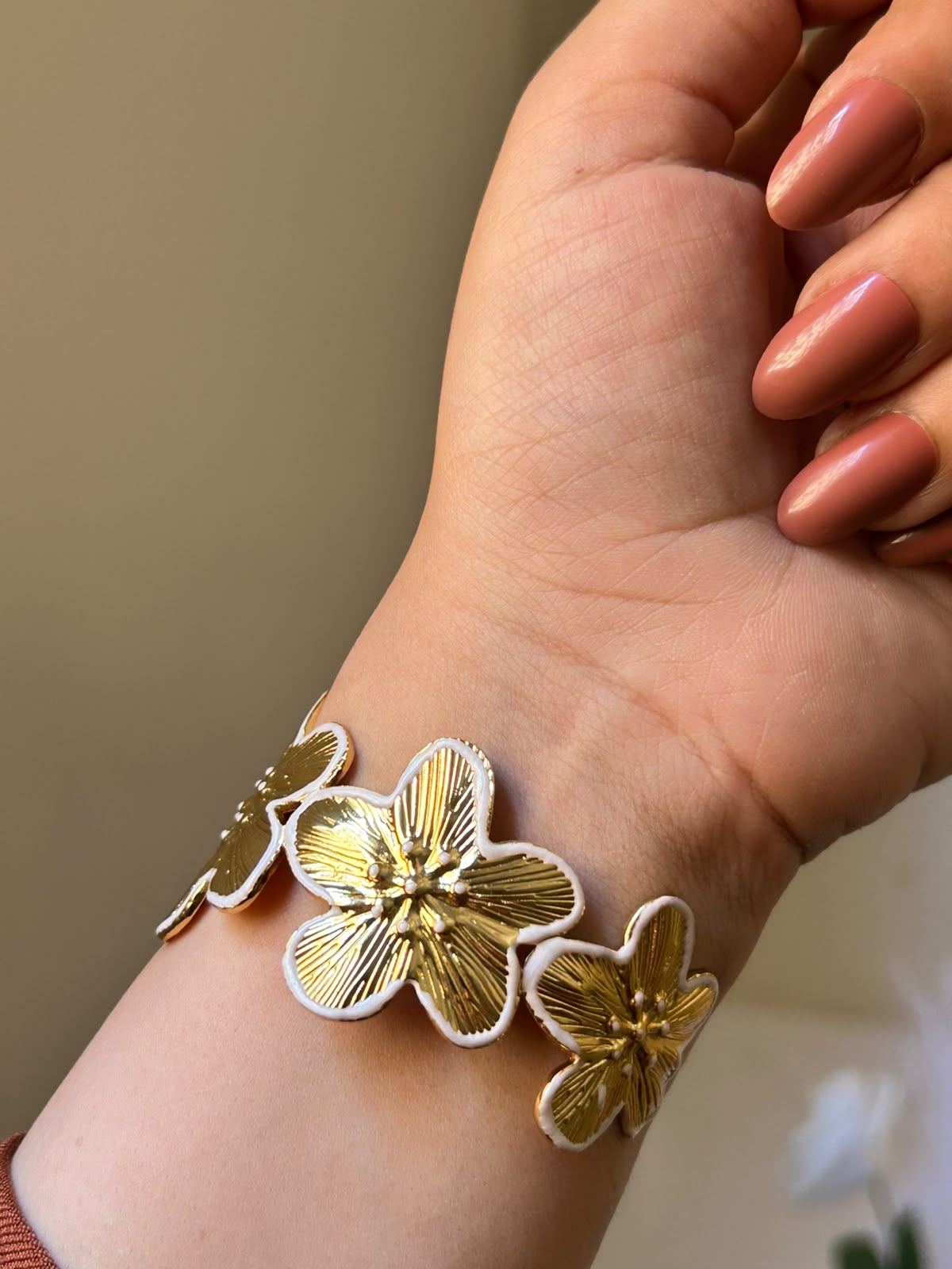 Golden Floral Enamel Cuff Bracelet