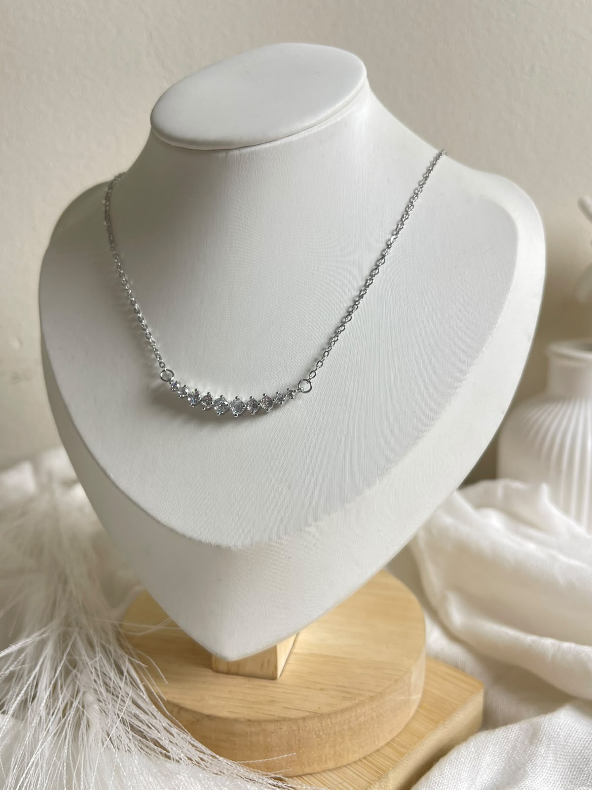 Silver Curved Crystal Bar Necklace