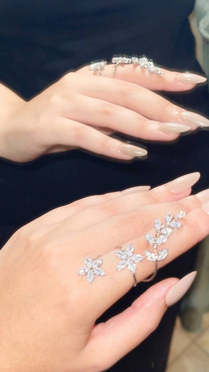 Silver Floral & Vine Full Finger Ring