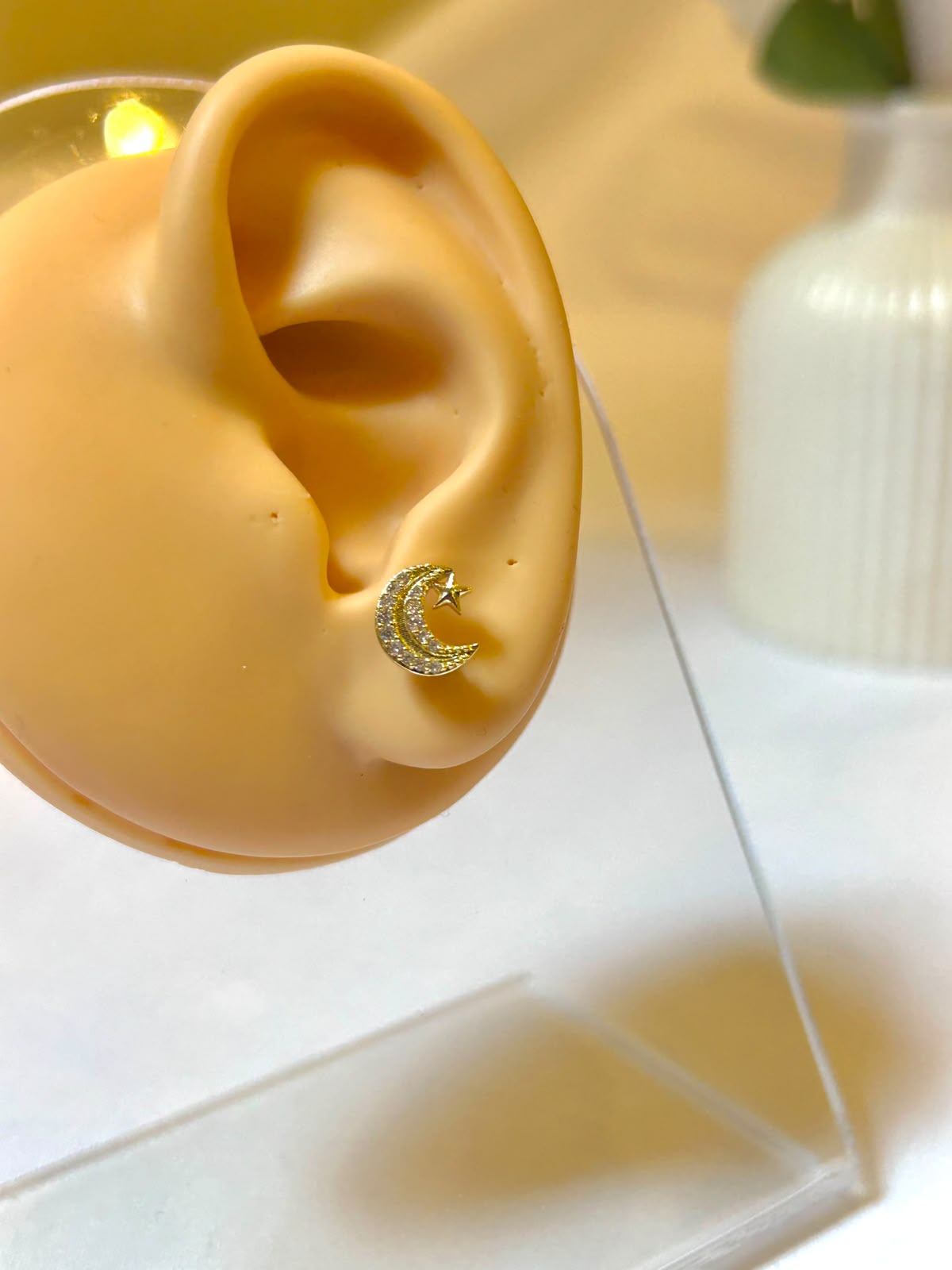 Pavé Crescent Moon & Star Piercing