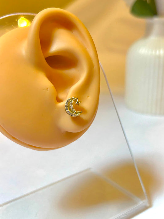 Pavé Crescent Moon & Star Piercing