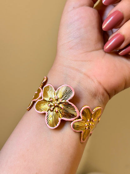 Golden Floral Enamel Cuff Bracelet