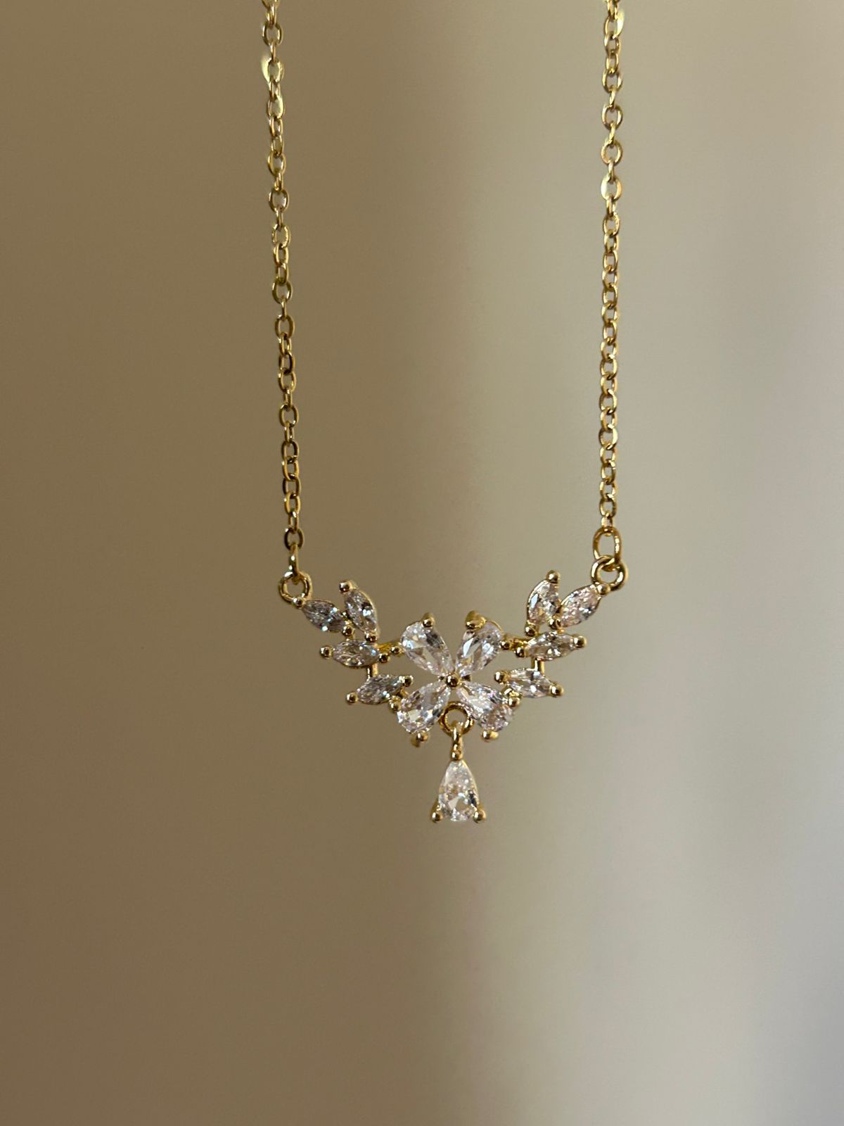 Floral Zirconia Drop Necklace