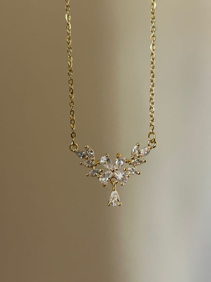 Floral Zirconia Drop Necklace