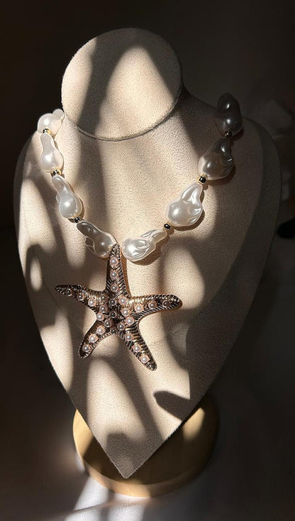 Oceanic Pearl Starfish Necklace