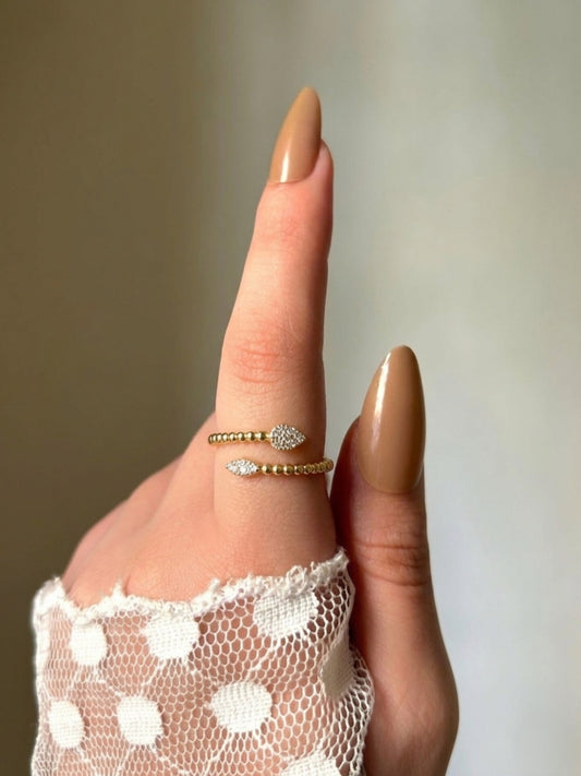 Golden Beaded Bypass Ring