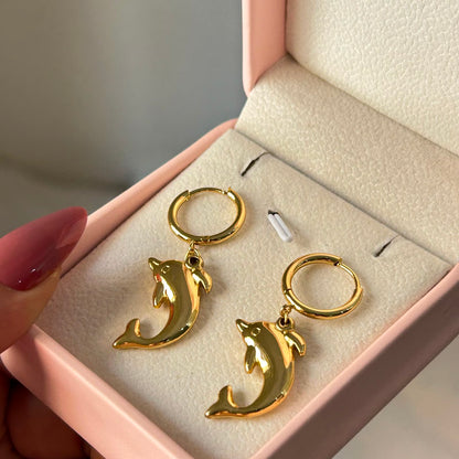Golden Dolphin Drop Earrings