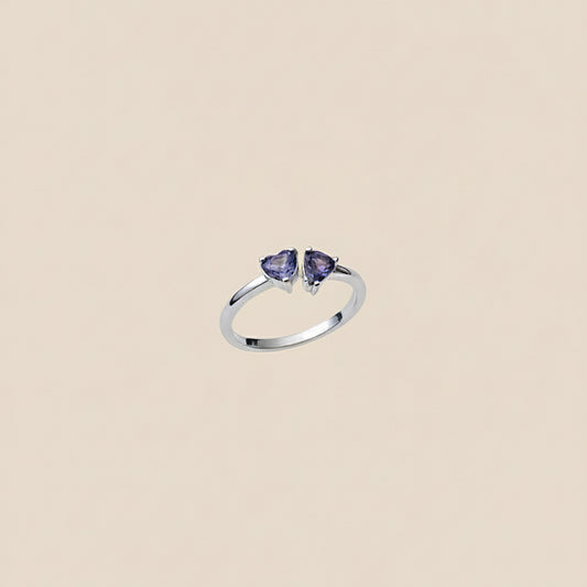 Twin Amethyst Heart Ring