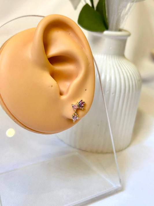 Pink Butterfly & Dangling Heart Piercing