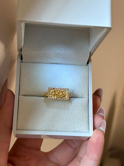 Calligraphy Rectangular Pave Ring