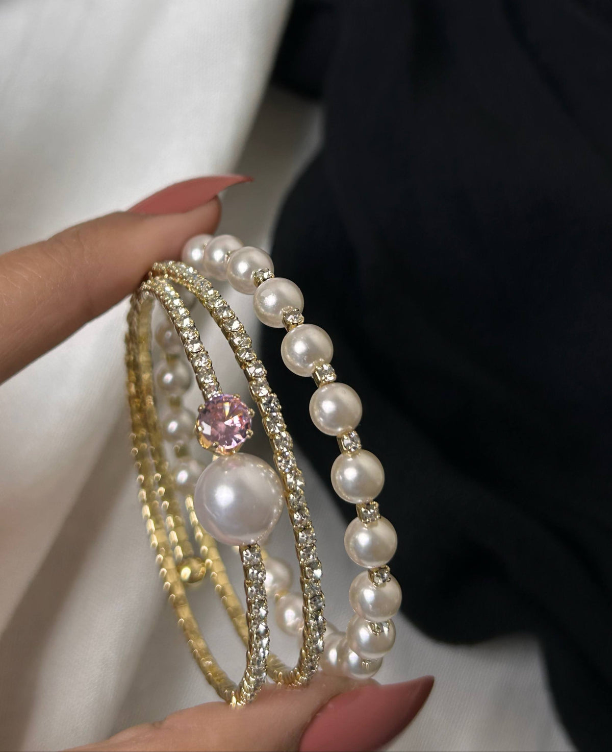 Royal Pearl Crystal Bangle