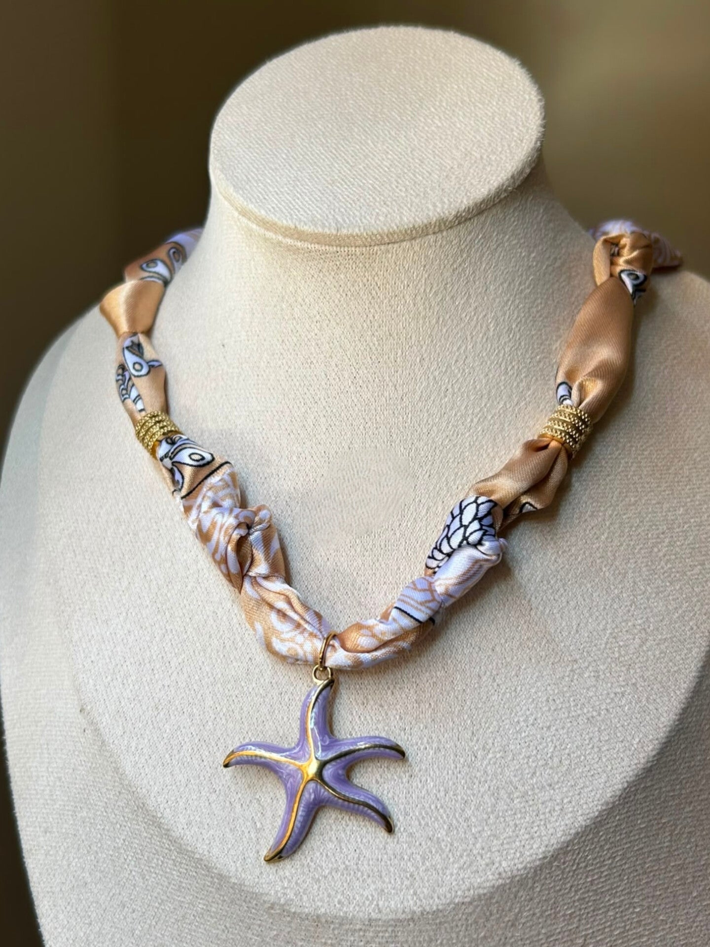 Ocean Breeze Starfish Silk Scarf Necklace