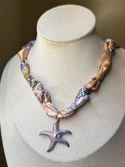 Ocean Breeze Starfish Silk Scarf Necklace
