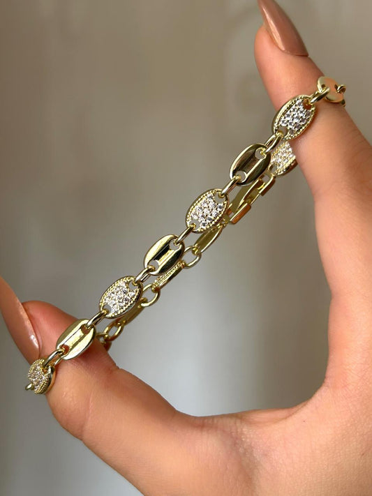 Golden Pave Link Bracelet
