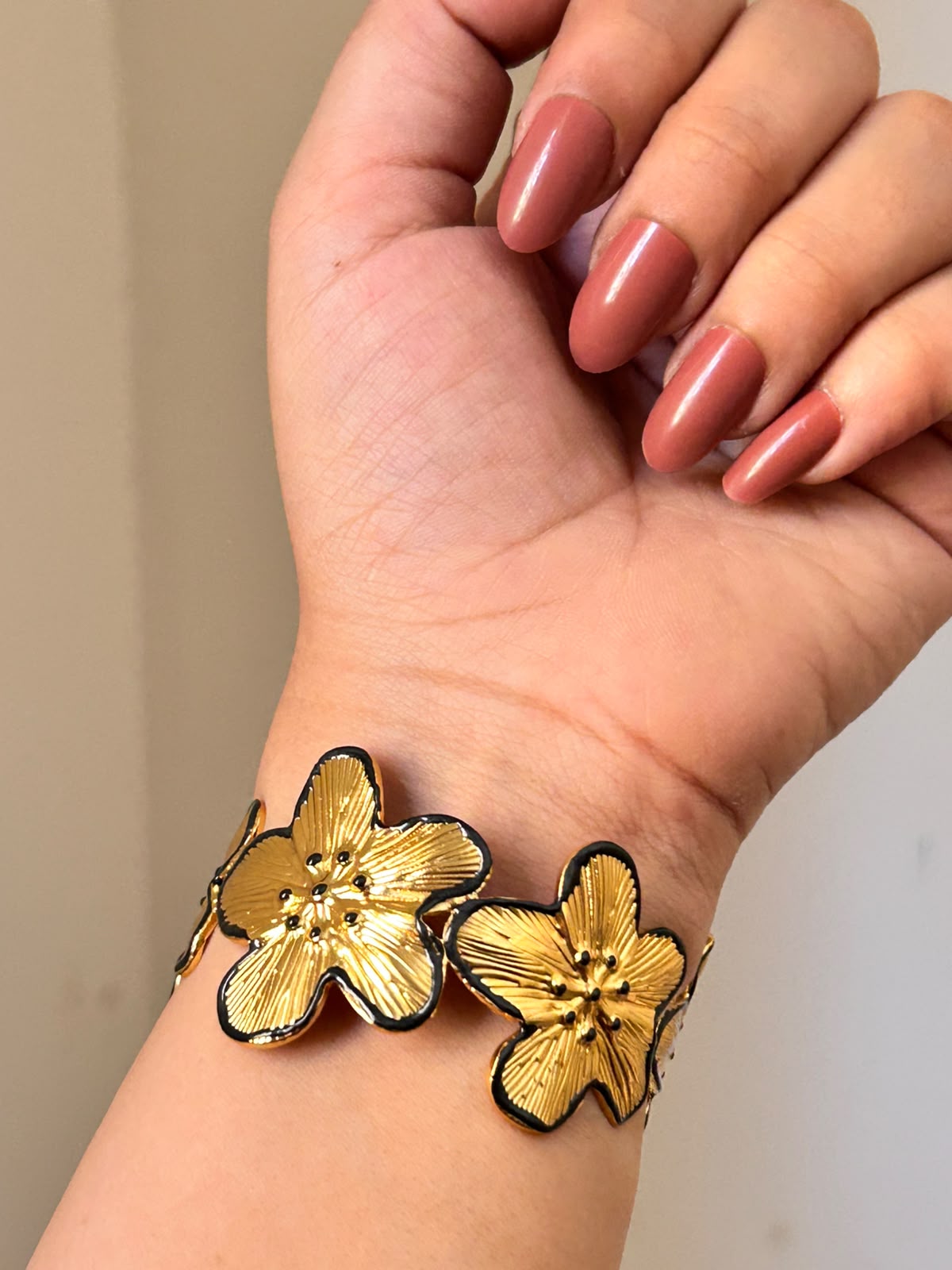 Golden Floral Enamel Cuff Bracelet