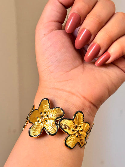 Golden Floral Enamel Cuff Bracelet