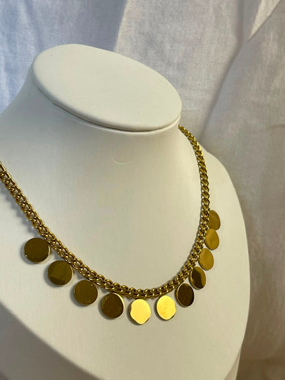 Golden Coin Fringe Chain Necklace