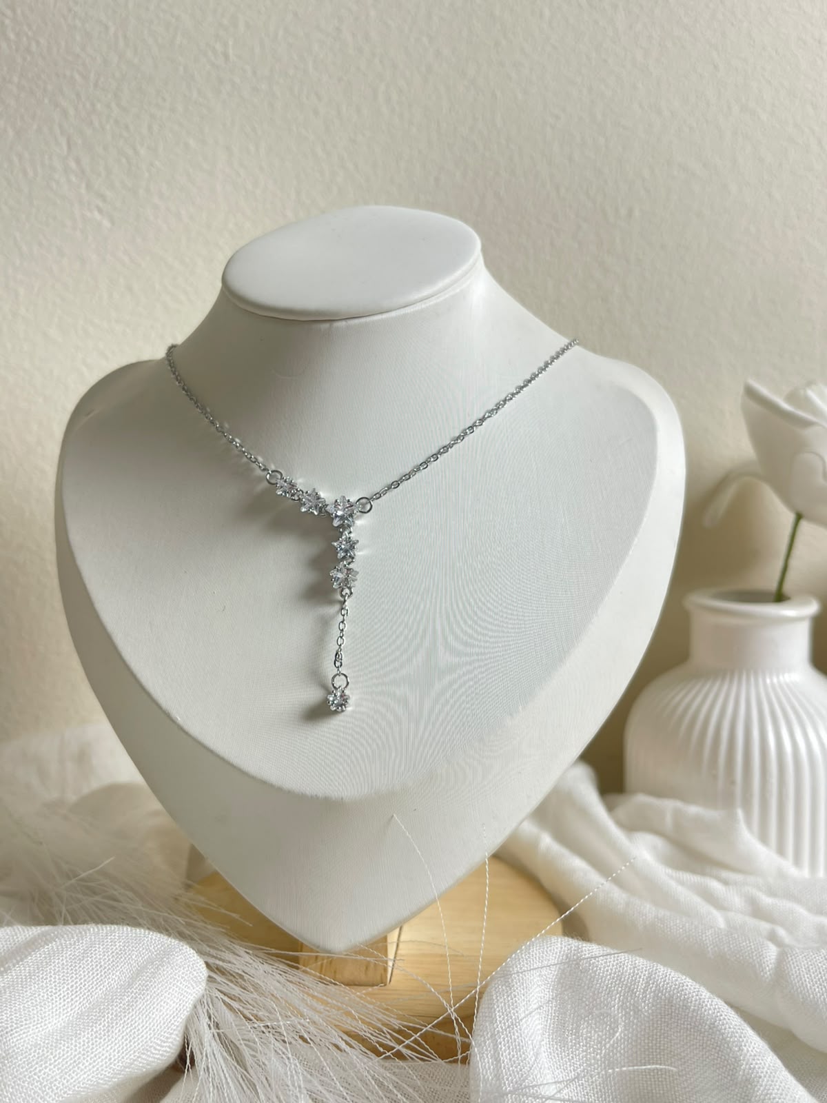 Silver Floral Cluster Y-Necklace