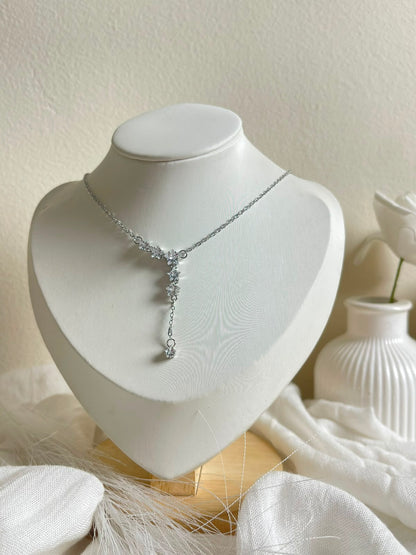 Silver Floral Cluster Y-Necklace