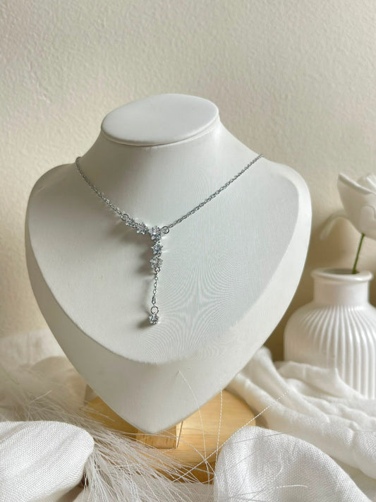 Silver Floral Cluster Y-Necklace