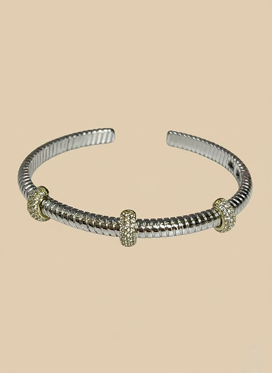 Silver Ribbed Glamour Cuff