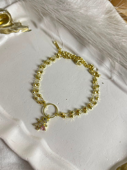 Double-Strand Beaded Bear Charm Bracelet