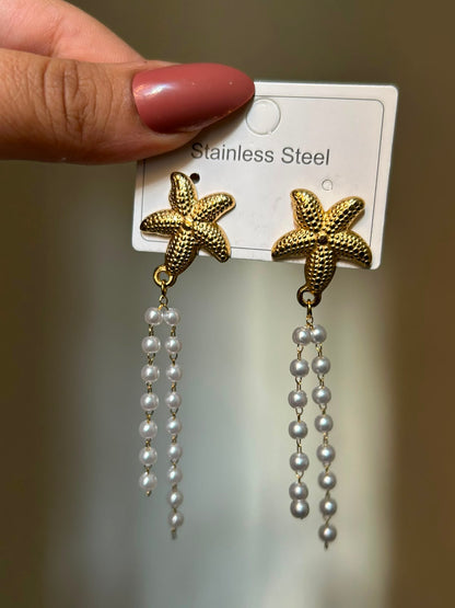 Golden Starfish Pearl Earrings