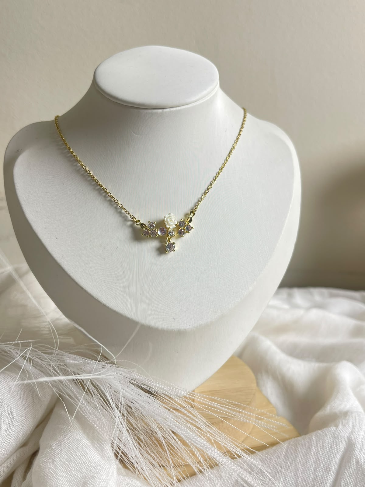 Rose & Crystal Cluster Necklace
