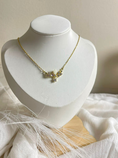 Rose & Crystal Cluster Necklace