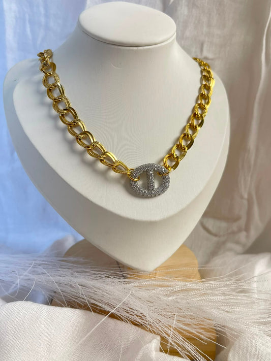 Textured Chain Pave Ring Necklace