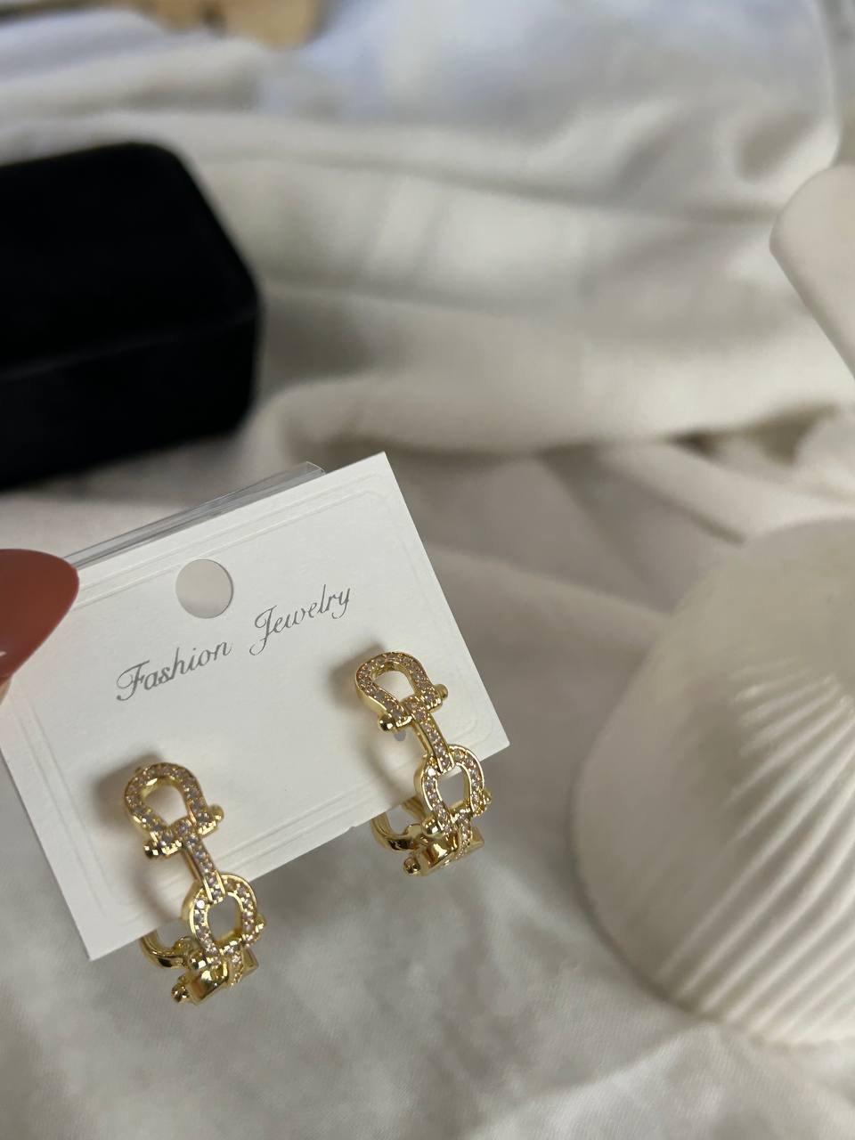Pavé Horseshoe Link Hoop Earrings