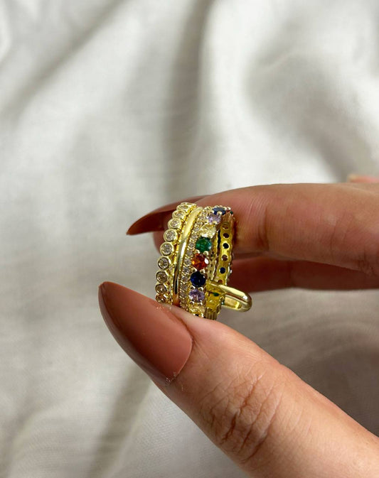 Multi-Band Colorful Zircon Ring