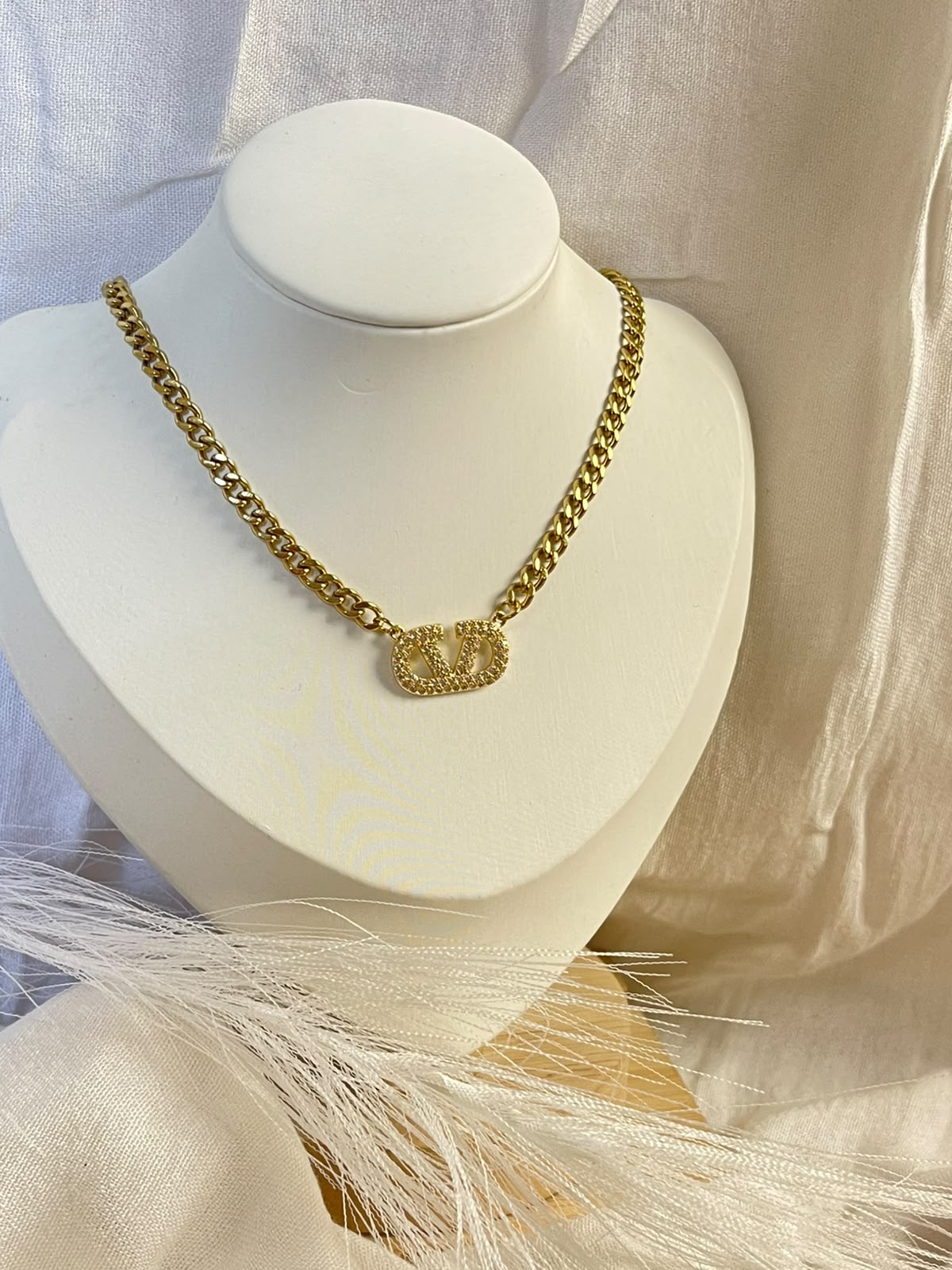 Pave Monogram Curb Chain Necklace