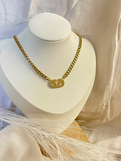 Pave Monogram Curb Chain Necklace