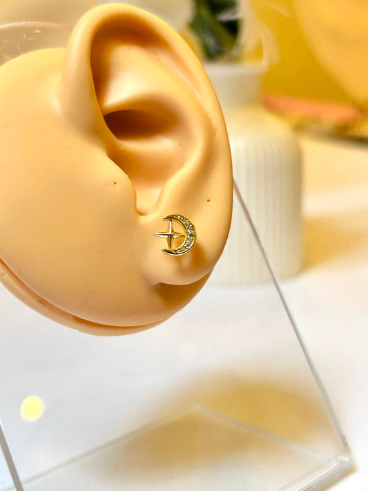 Pavé Crescent Moon & Starburst Piercing